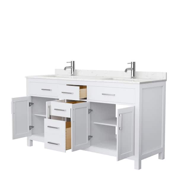 Wyndham Collection Beckett 66 In W X 22 In D Double Vanity In White With Cultured Marble Vanity Top In Carrara With White Basins Wcg242466dwhccunsmxx The Home Depot