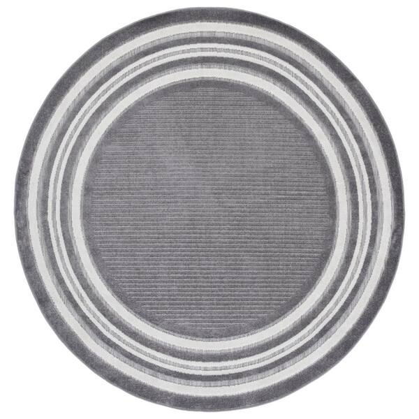Cabana 7 x 7 Gray/Ivory Stripe Round Rug