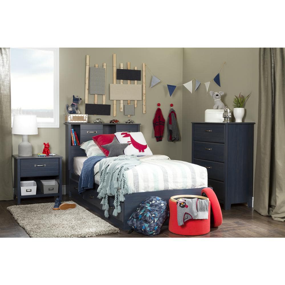 Twin Blueberry Bookcase Headboard with Storage