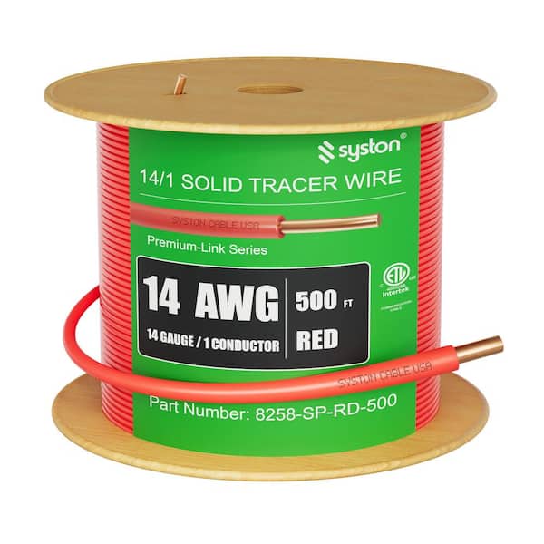 500 ft. Red 14 AWG 600-Volt Solid CU Direct Burial Tracer Wire for Gas Water Sewer Pipe and Fiber Optic