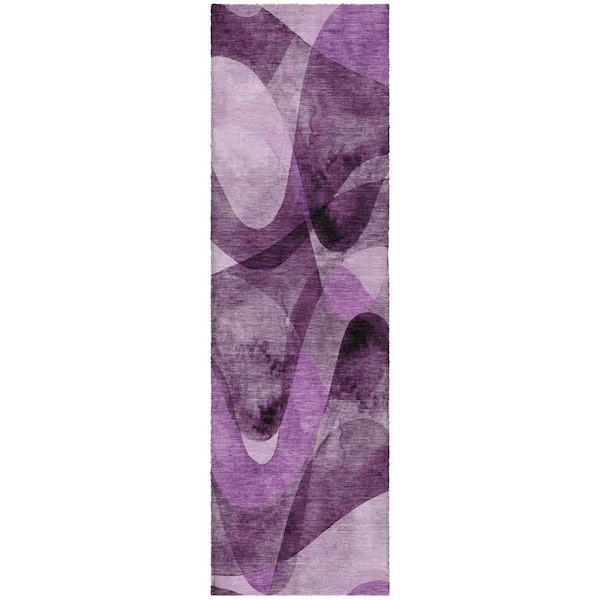 Dream Shag Premium Machine Washable Abstract ADS536 Purple 2 ft. x 7 ft. Runner Rug