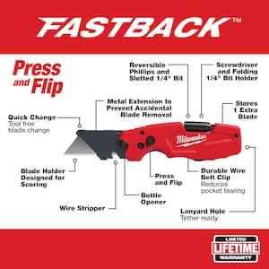 FASTBACK 6-in-1 Folding Utility Knife with General Purpose Blade and 6-in-1 Wire Strippers Pliers