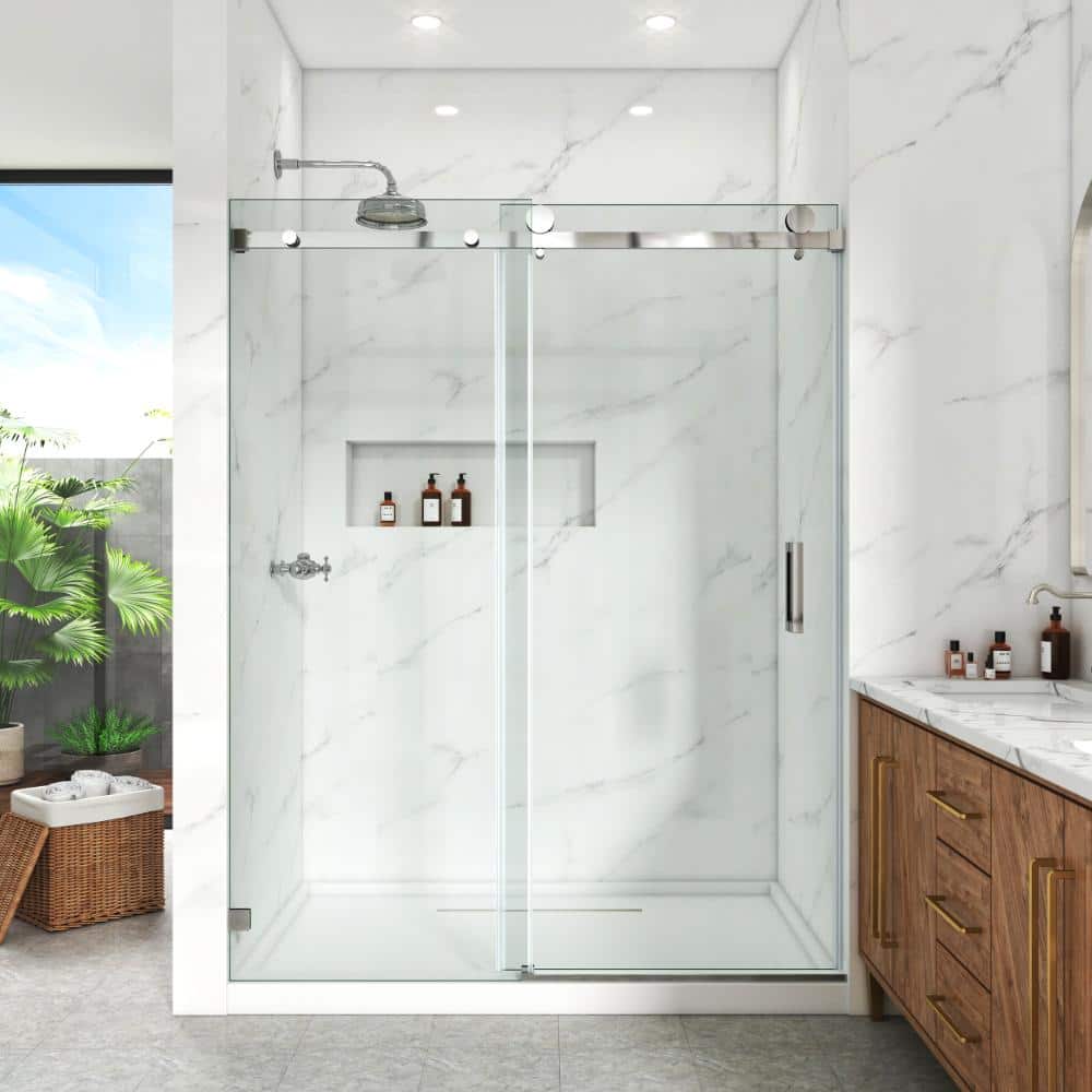 Frameless Shower Door, 67–72.5 in. W x 76 in. H, Single Sliding Door 3/8 in. Clear Tempered Glass, Chrome. price history on PriceWatchPro