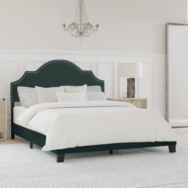 Hillsdale Cynthia Green Queen Upholstered Bed with Nailhead Trim