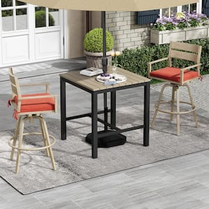 Swivel Aluminum Wood Grain Frame Outdoor Bar Stool with Red Sunbrella Cushions (2-Pack)