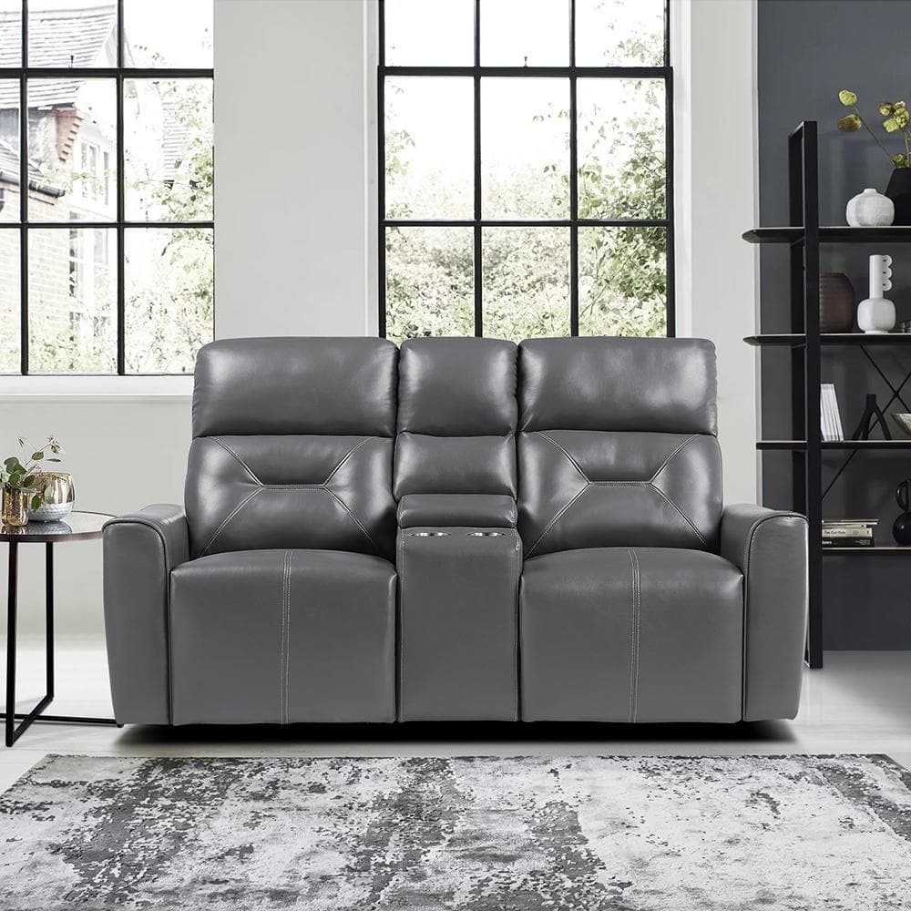 Brimmer 73 in. W Dark Gray Faux Leather Power Double Reclining Loveseat wit