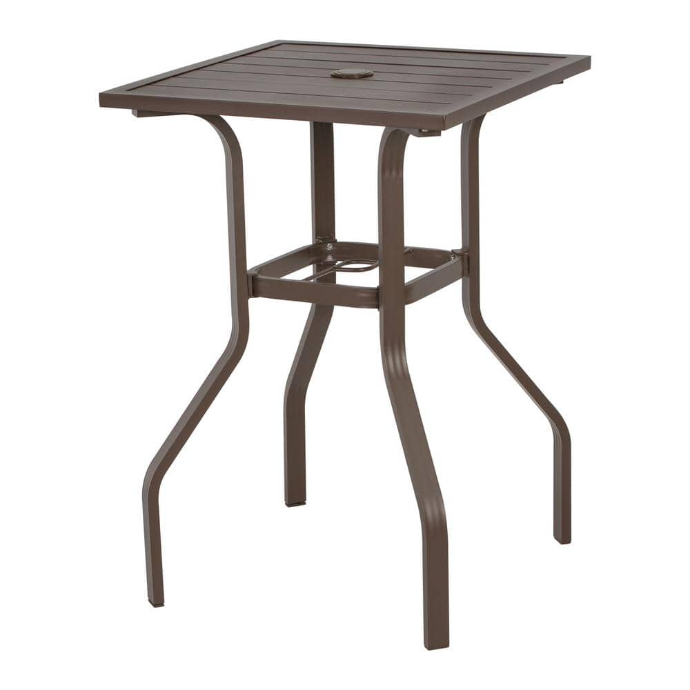 Brown Metal 3-Piece Square Outdoor Bar Height Dining Set