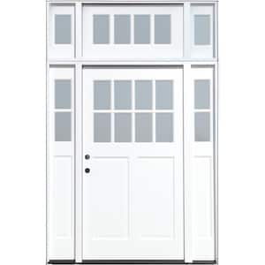 42 in. x 80 in. White Right Hand Inswing Clear 8-Lite 2-Panel Painted Wood Prehung Entry Door w/ 11 in. Sidelite Transom
