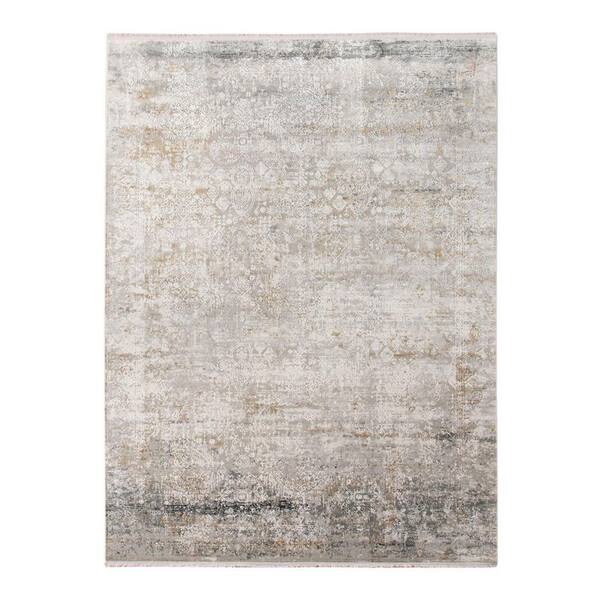 2' X 3' Gray Ivory And Brown Medallion Area Rug With Fringe
