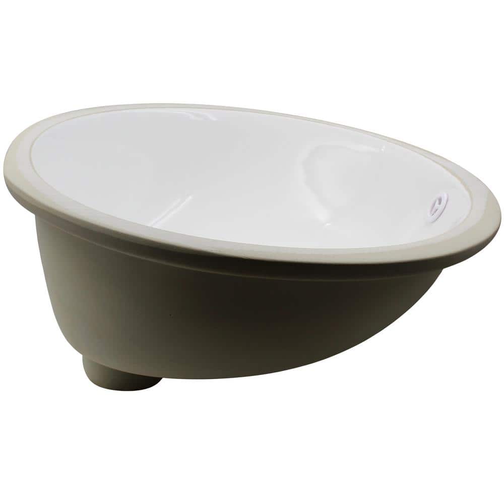 Oval Undermount White and Beige Porcelain Bathroom Sink with Chrome Drain