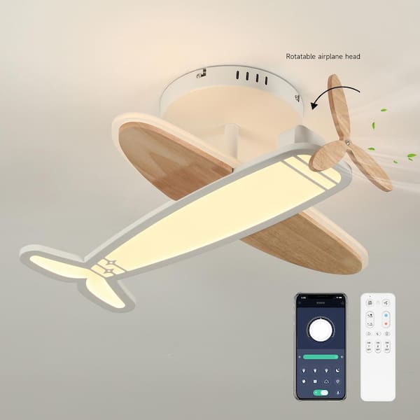 TOZING 19 in. Modern Cartoon Plane Shade Art Deco Dimmable Integrated LED Semi Flush Mount Ceiling Light Fixture for Bedroom