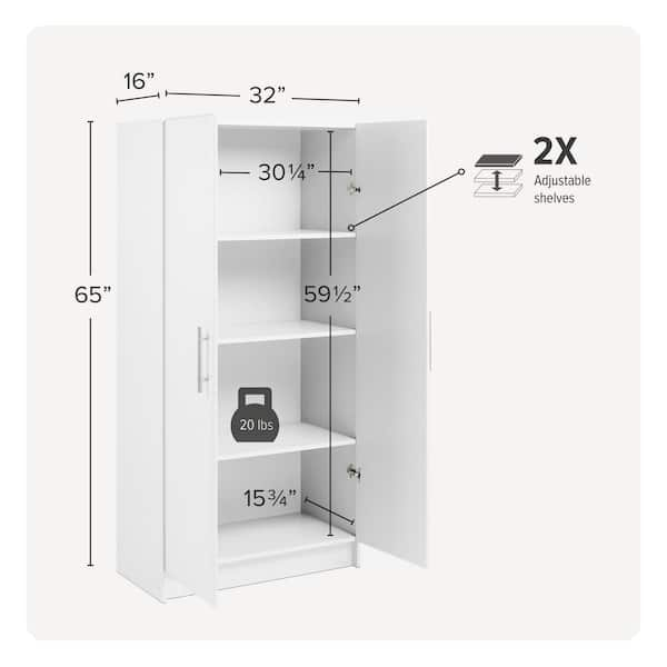 Prepac Elite 32-in W x 65-in H Wood Composite White Freestanding Utility  Storage Cabinet