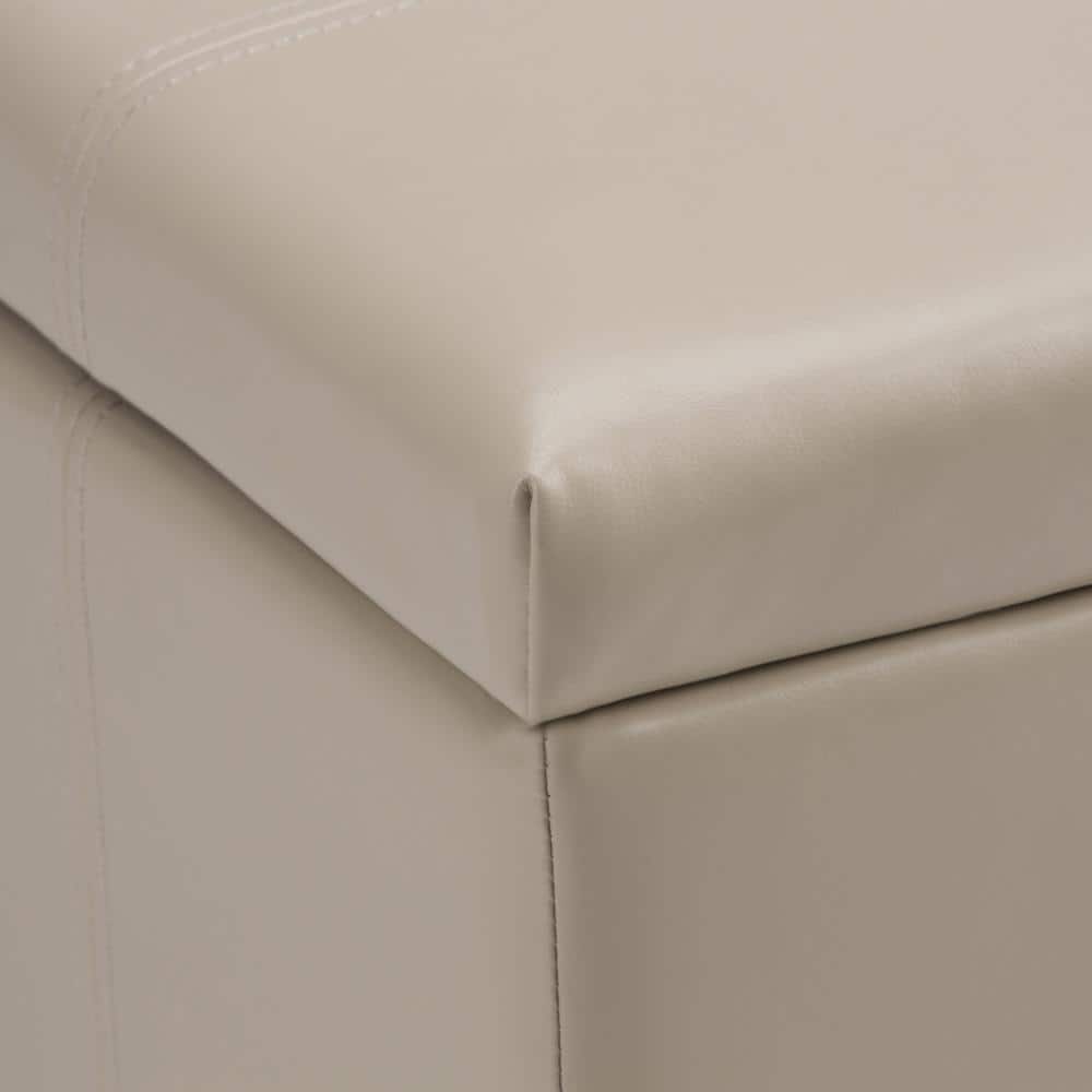 Satin Cream Faux Leather Rectangular Storage Bench Ottoman