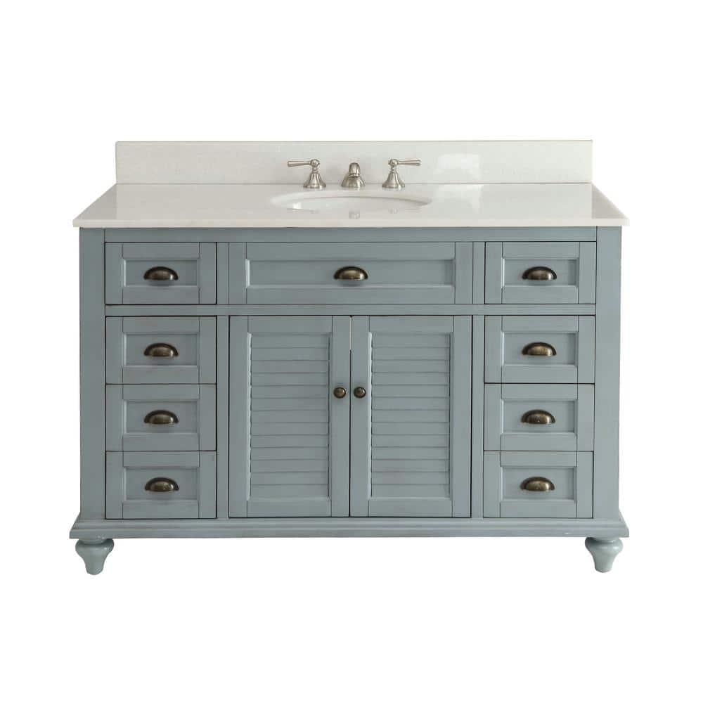 49" Blue Cottage Style Bathroom Vanity with Quartz Countertop