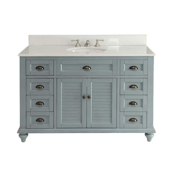 Glennville 49 in. W x 22 in. D x 35 in. H Bathroom Vanity in Vintage Blue with White Quartz Top