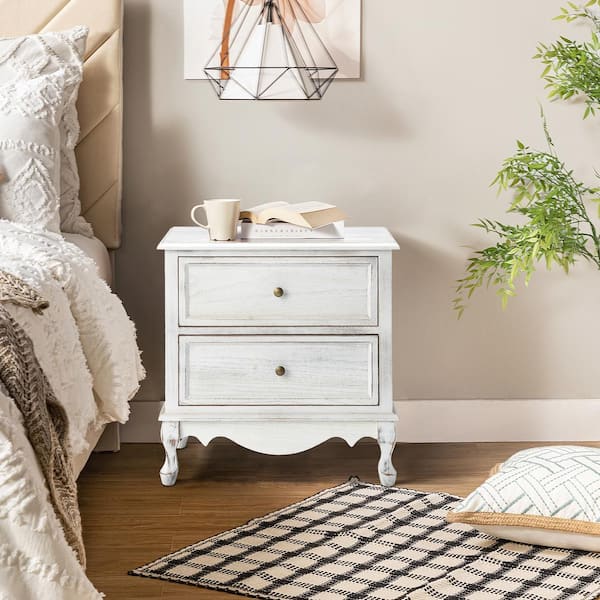 JAYDEN CREATION Elpenor 24"Wx16"Dx24"H Tall 2 - Drawer White Nightstand