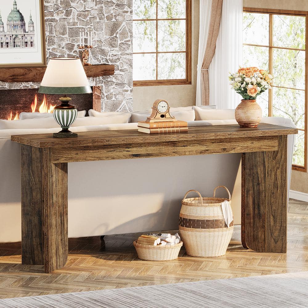 Turrella 70.9 in. Rustic Brown Console Tables, Rectangle Wood Console Table with Widened Tabletop and Sturdy Pedestal price history on PriceWatchPro