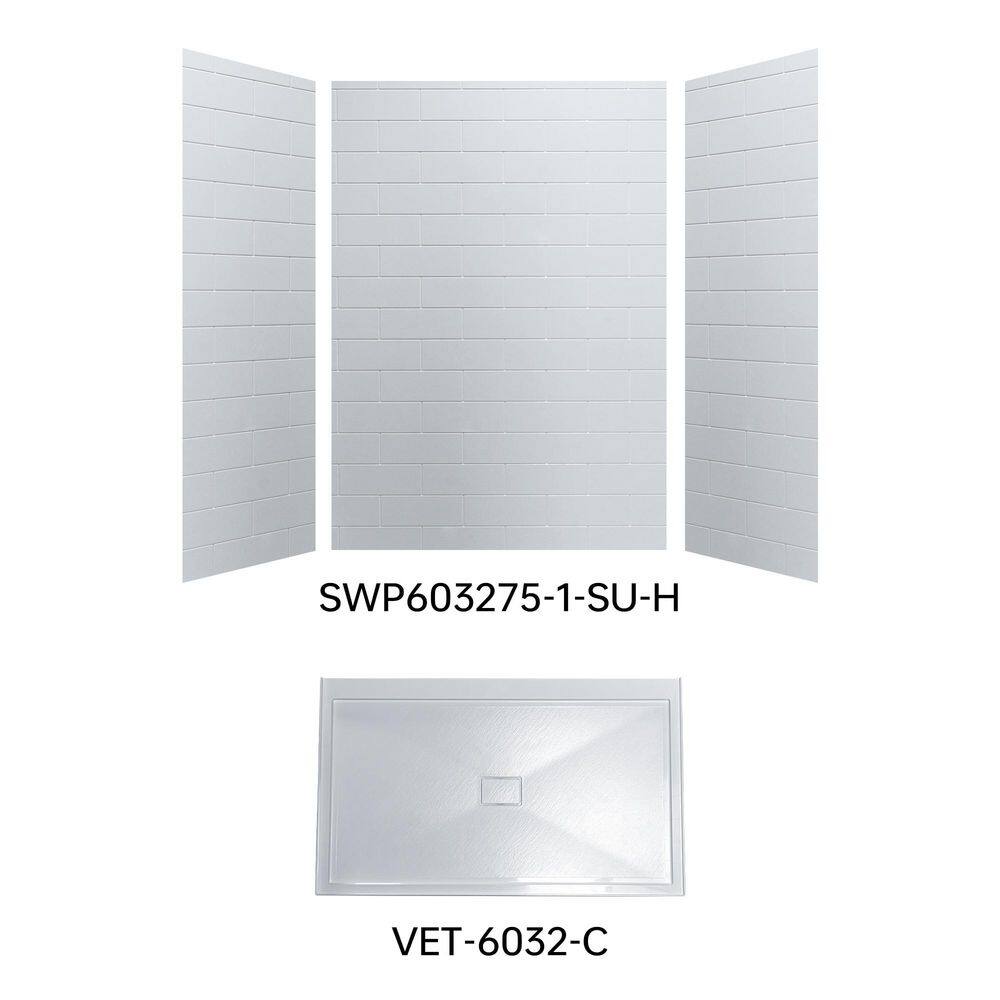 60 in. L x 32 in. W x 75 in. H 3-Pieces Alcove Shower Kit with Glue Up Shower Wall and Shower Pan in White/White-BN price history on PriceWatchPro