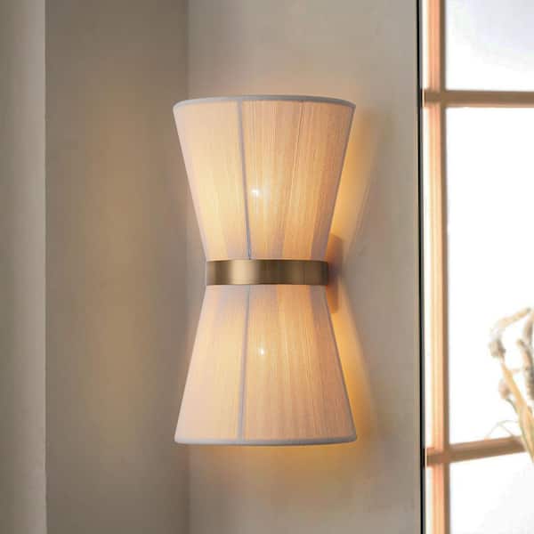 Bianca 8.85 in. W 2-Light Dimmable Aged Brass Wall Sconce with Woven Shades