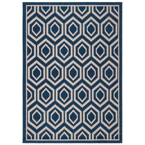 SAFAVIEH Courtyard Navy/Beige 4 ft. x 6 ft. Geometric Indoor/Outdoor ...