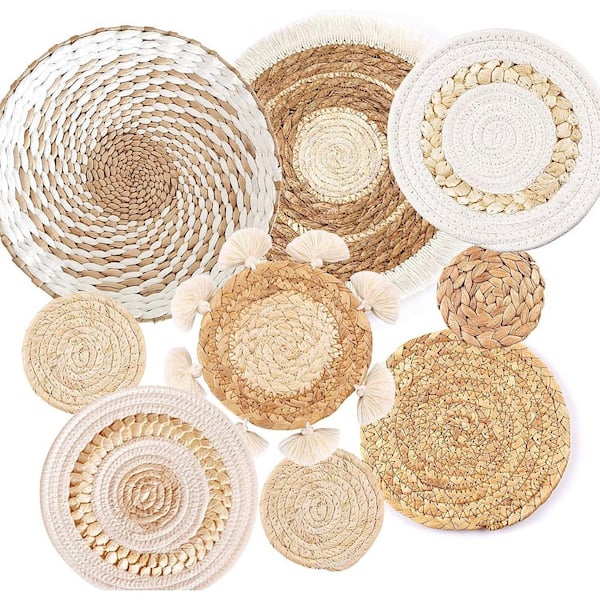 Beige 10 in. x 10 in. Bamboo Decorative Basket Set of 9