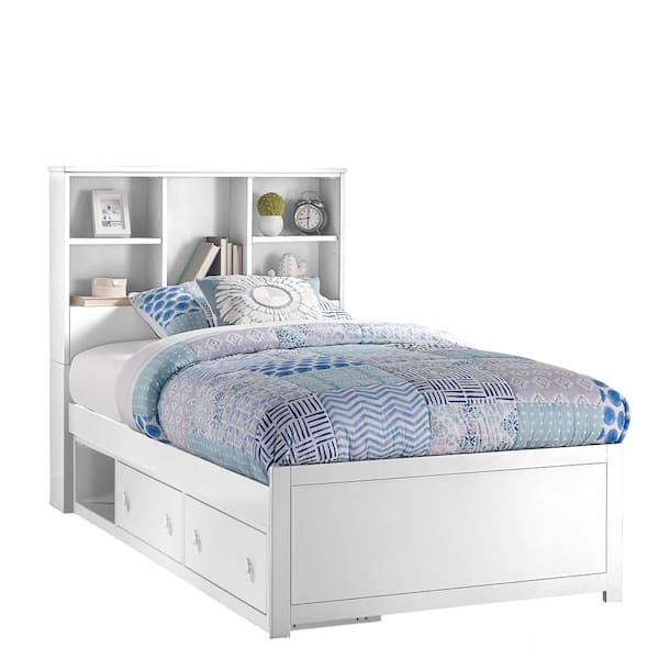 Hilale Furniture Caspian White Twin, White Twin Bed Frame With Bookcase Headboard