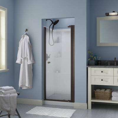 Lyndall 30 in. x 64-3/4 in. Semi-Frameless Contemporary Pivot Shower Door in Bronze with Droplet Glass