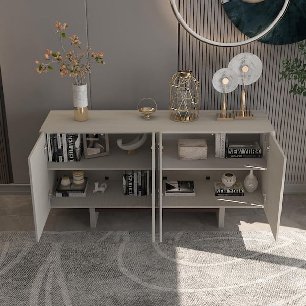 White MDF 63 in. W Sideboard Cabinet with 4-Doors
