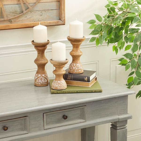 Brown Wood Candle Holder (Set of 3)