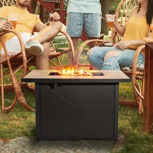 42 in. x 28 in. Outdoor Rectangular Propane Gas Fire Pit Table with a Metal Base, Black/Stone