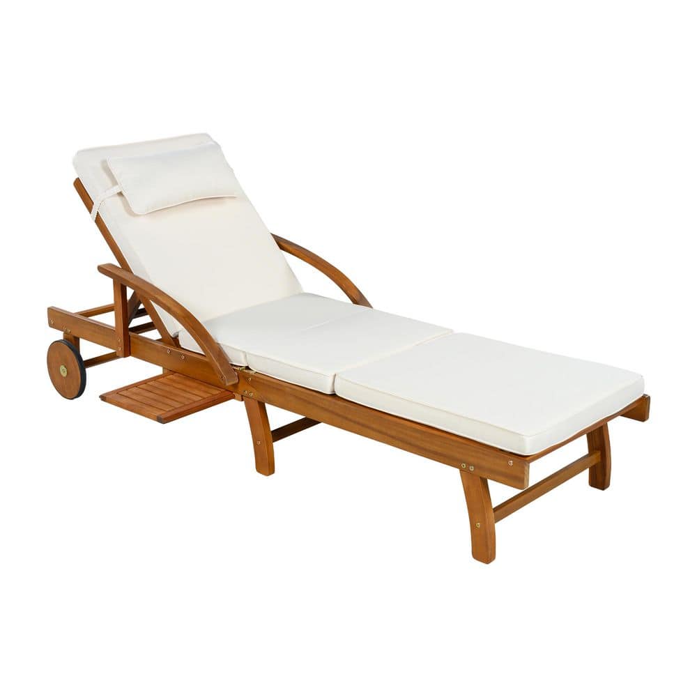 2-Piece Brown Wood Outdoor Chaise Lounge Chair Set Adjustable Backrest & Leg Rest with Beige Cushions price history on PriceWatchPro