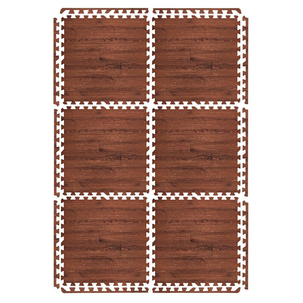 Wood Grain Floor Tiles Mahogany Brown 24 in. x 24 in. Interlocking Square E
