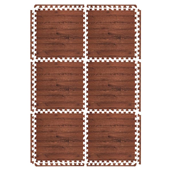 Sorbus Wood Grain Floor Tiles Mahogany Brown 24 in. x 24 in. Interlocking Square EVA Foam Mats, Carpet Tile 96 sq. ft.