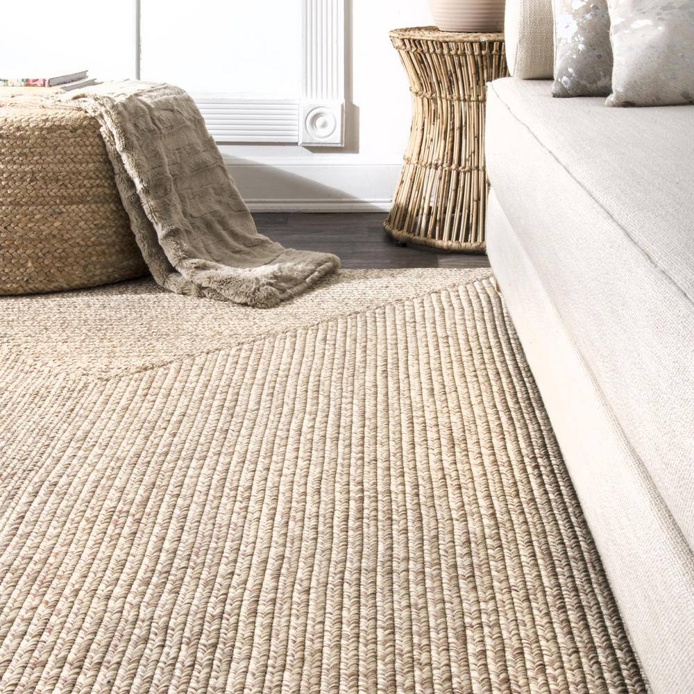 Tan Oval 4' x 6' Braided Synthetic Indoor/Outdoor Rug