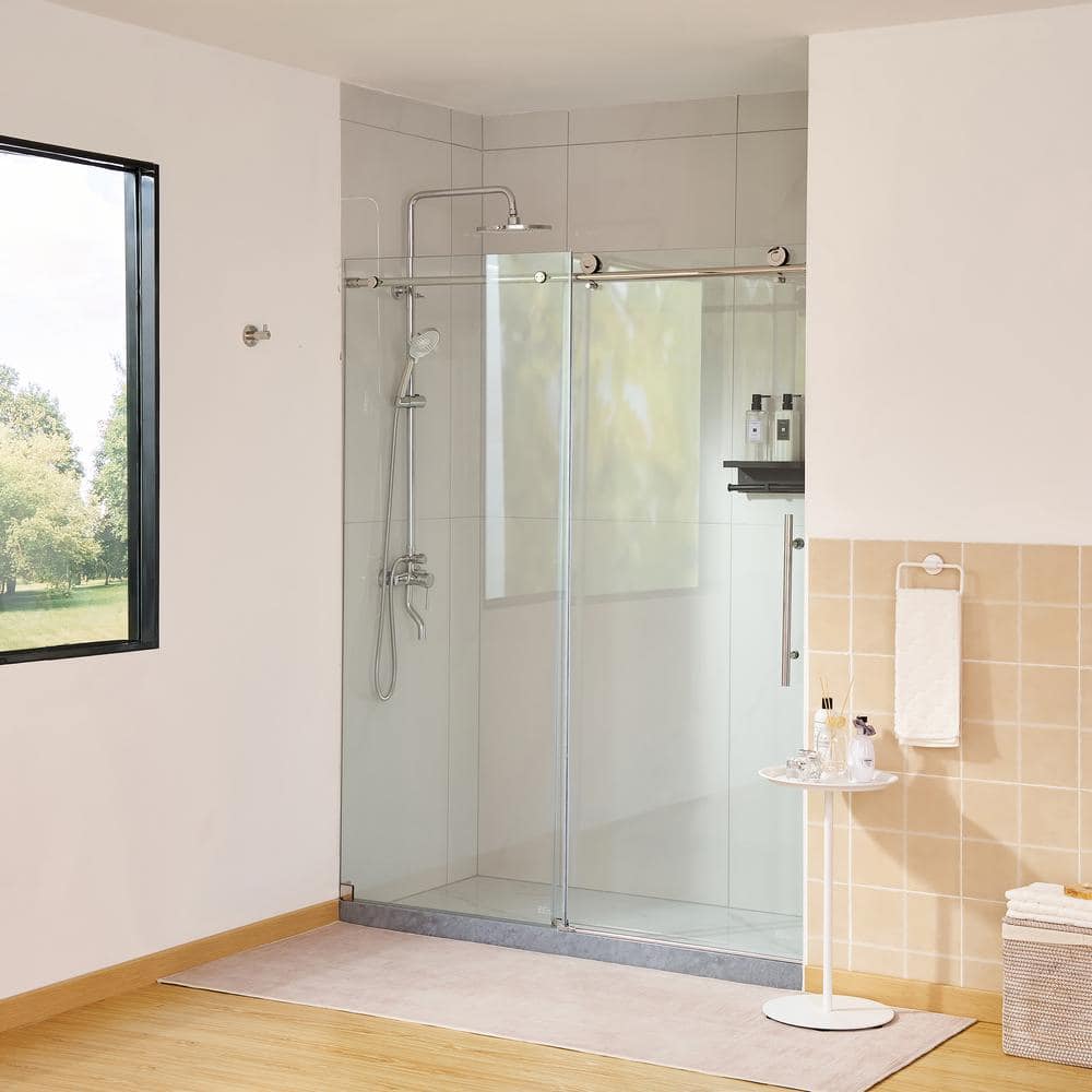 Chrome Frameless Single Sliding Shower Door with Clear Glass Panels