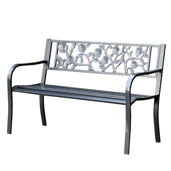 Jeco 50 in. Flowers Curved Back Steel Park Bench