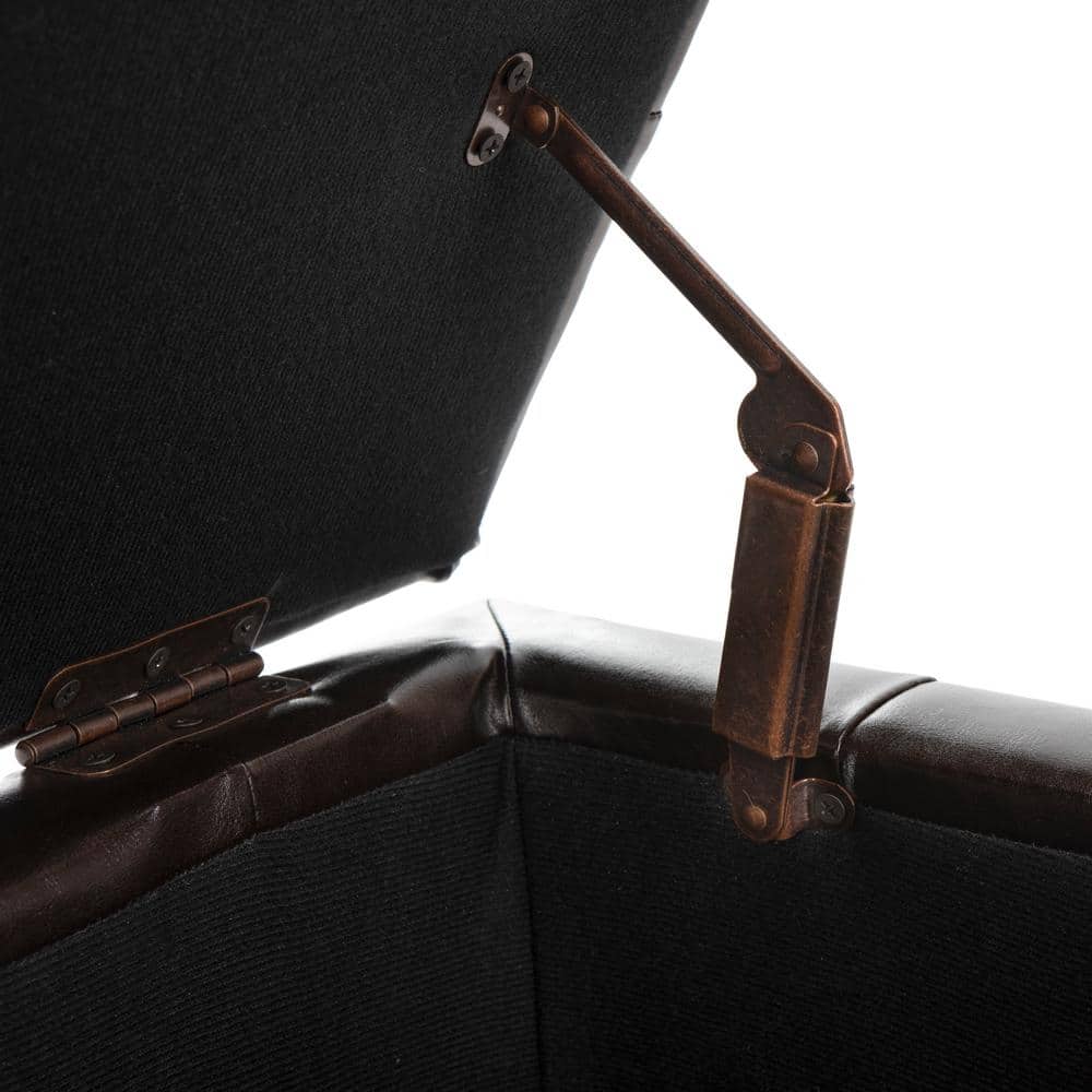 Large Brown Leather Storage Bench with Button Tufts
