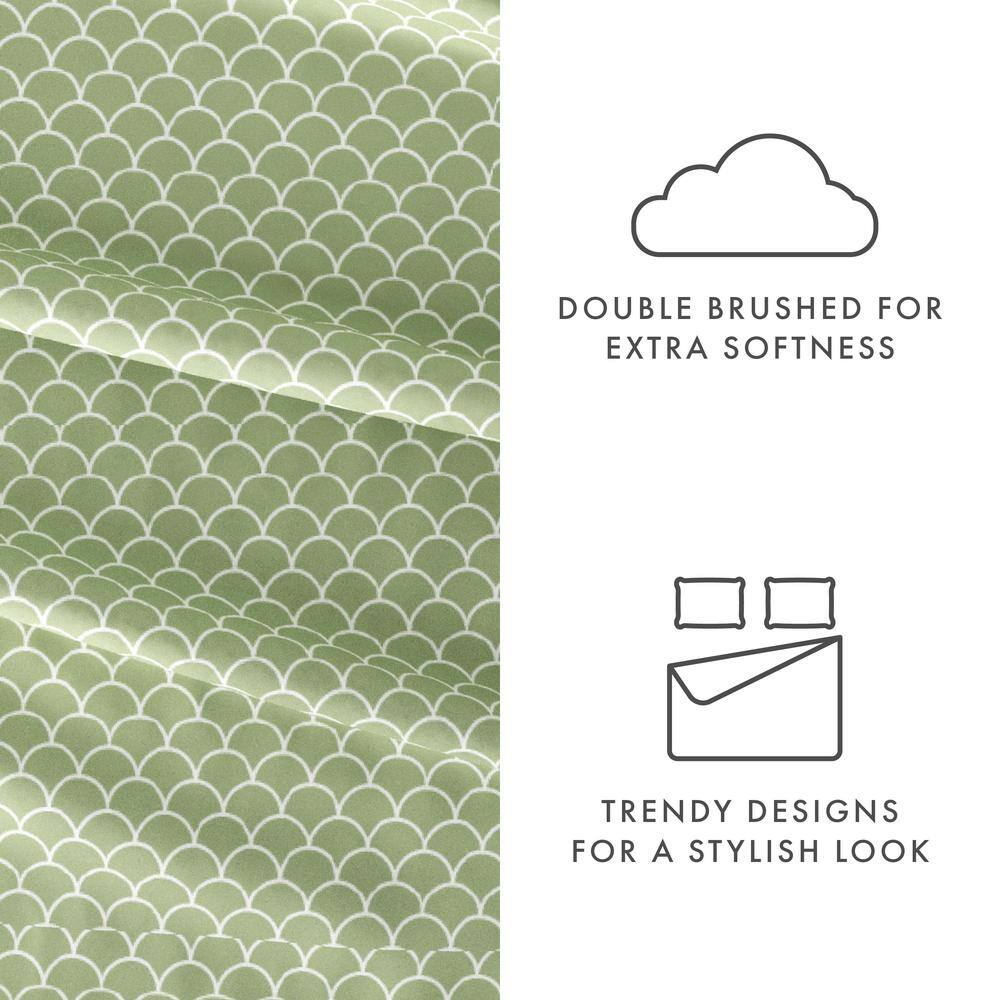Sage Scallops Print California King Microfiber Sheet Set