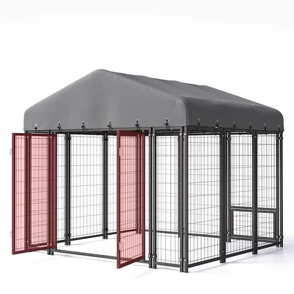 6 ft. x 6 ft. Large Dog Kennel Outdoor Dog Enclosure with Feeding and Double Swing Doors and Weatherproof Dog Cage