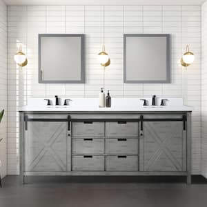 Marsyas 80 in W x 22 in D Ash Grey Double Bath Vanity, White Quartz Countertop, Faucet Set and 30 in Mirrors