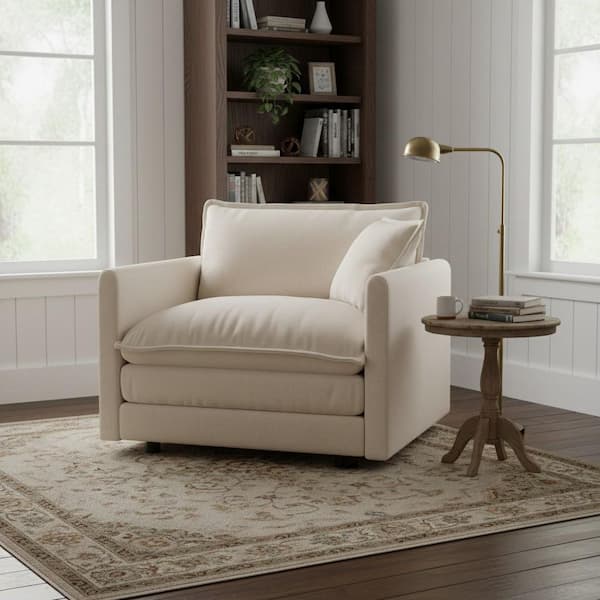 HEAT 41.4 in. Track Arm Chenille Single Seat Sectional Sofa with Deep Seat Cushion in. Sand Beige