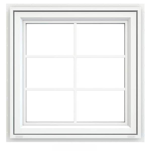 JELD-WEN 29.5 in. x 29.5 in. V-4500 Series White Vinyl Awning Window with Colonial Grids/Grilles