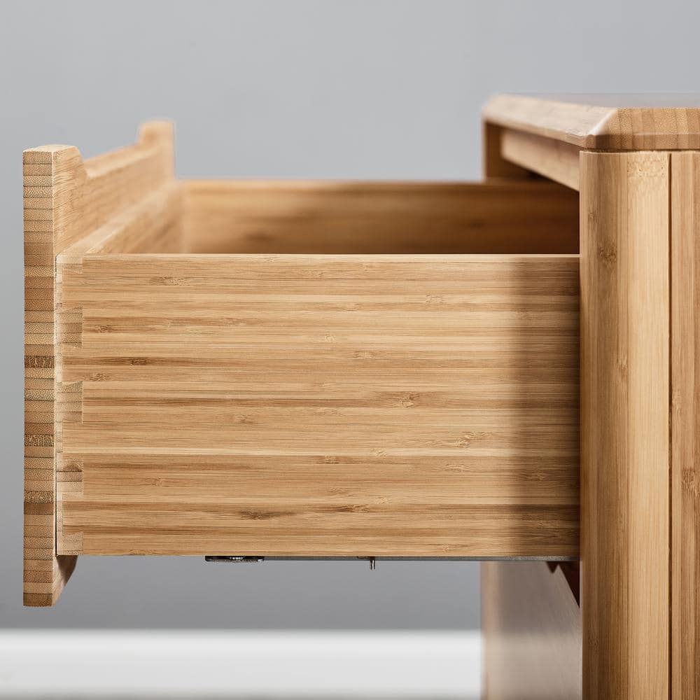 Eco-Friendly Caramelized Bamboo Nightstand with 1 Drawer