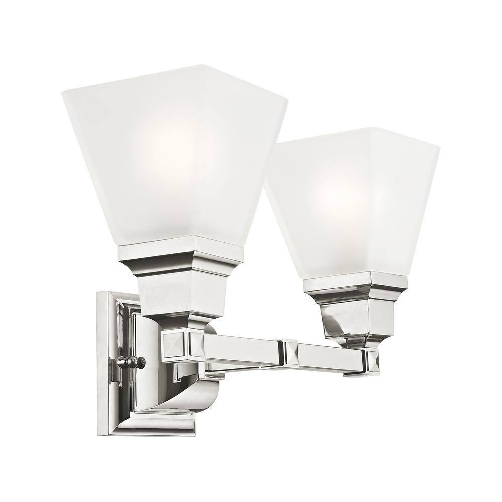 Elegant Polished Nickel 2-Light Bath Vanity with Satin Glass