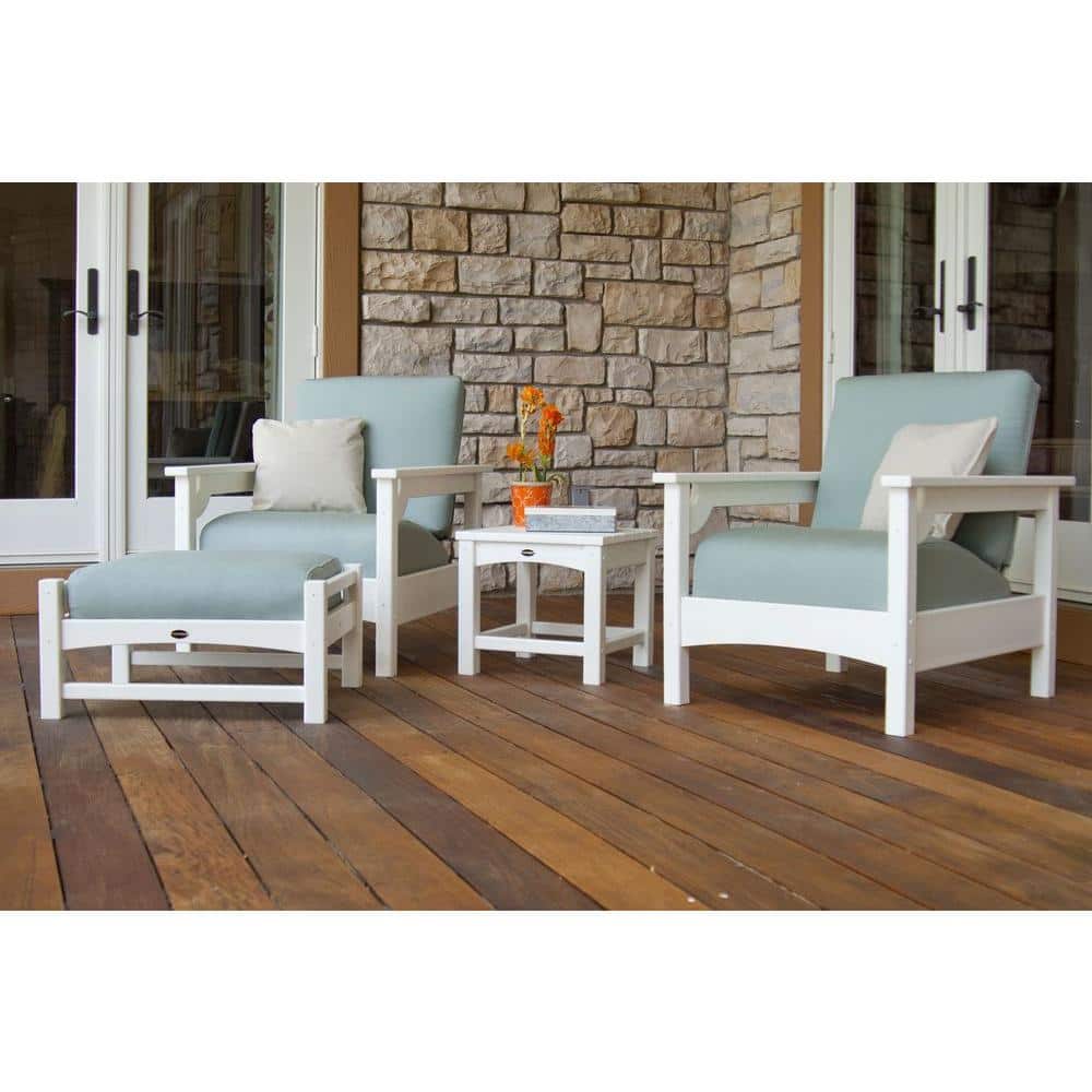 POLYWOOD Club White 4Piece Deep Plastic Patio Seating Set with