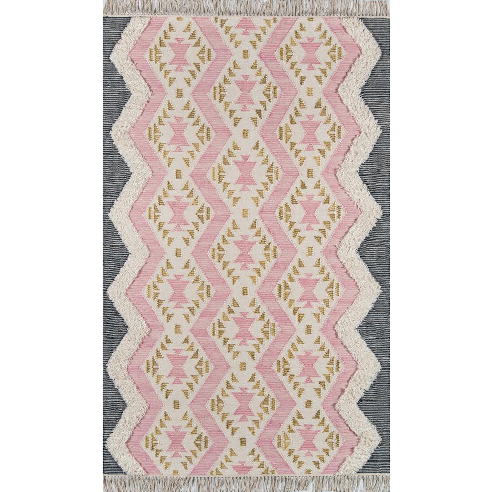 Handmade Pink Wool Geometric Tufted Rug 5' x 7'