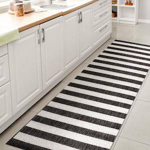 Negril Two-Tone Wide Stripe Black/Cream 2 ft. x 8 ft. Indoor/Outdoor Runner Rug