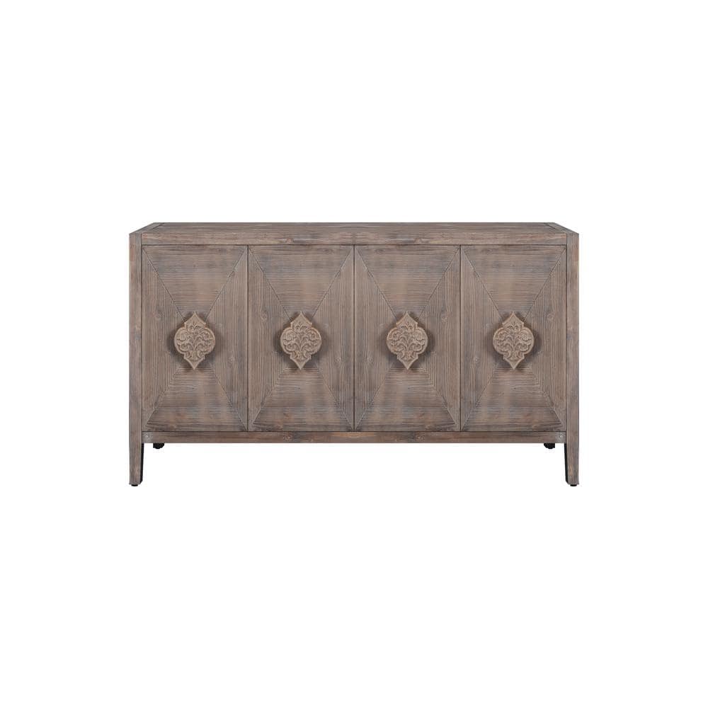 59.80 in. W x 15.60 in. D x 32.30 in. H Antique Brown Four Door Linen Cabin