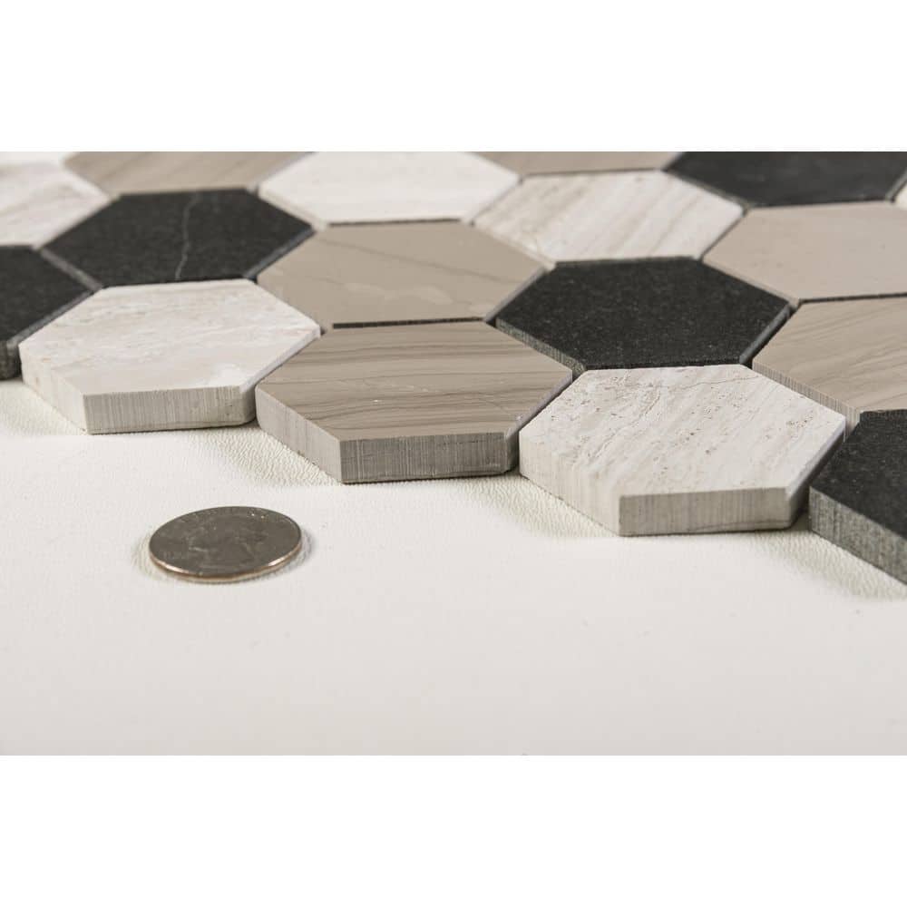 Hazelton Tan and Brown Hexagon Natural Stone Mosaic Tile