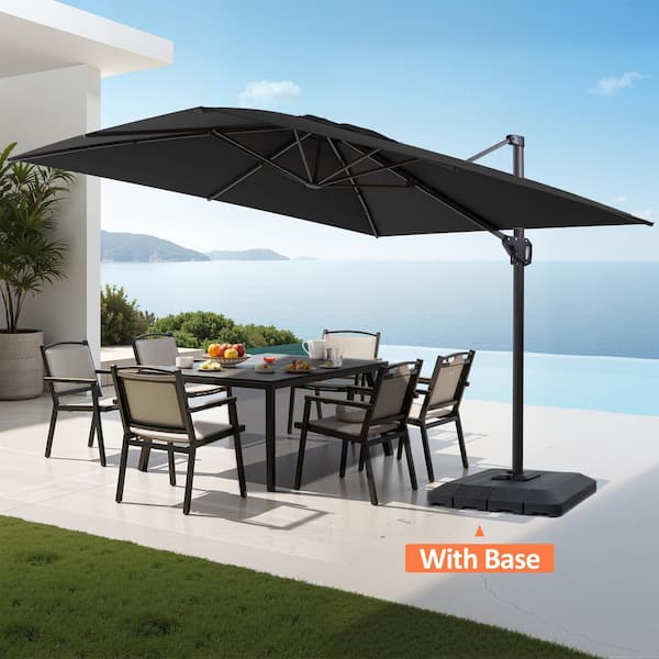 10 ft. x 10 ft. Aluminum Offset Cantilever Umbrella Patio Umbrella in Black with 360° Rotation, Base Included